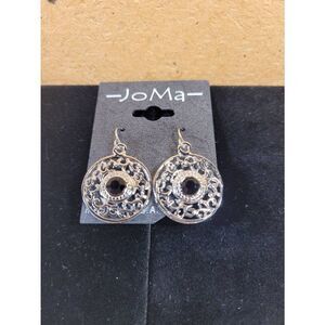 (3 for $15) JoMa Silvertone Dangle Earrings w/ Black Australian Crystal- NEW